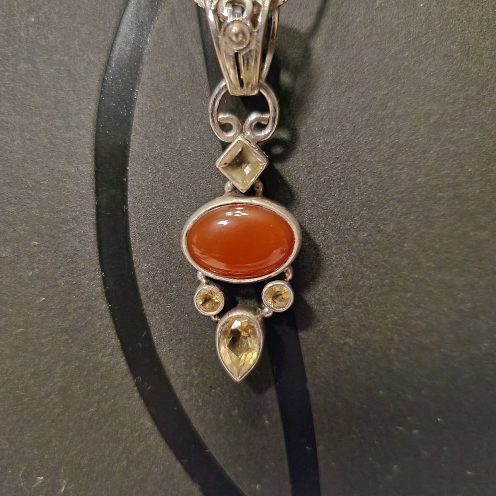 CARNELIAN  &  CITRINE   STERLING SILVER PENDANT